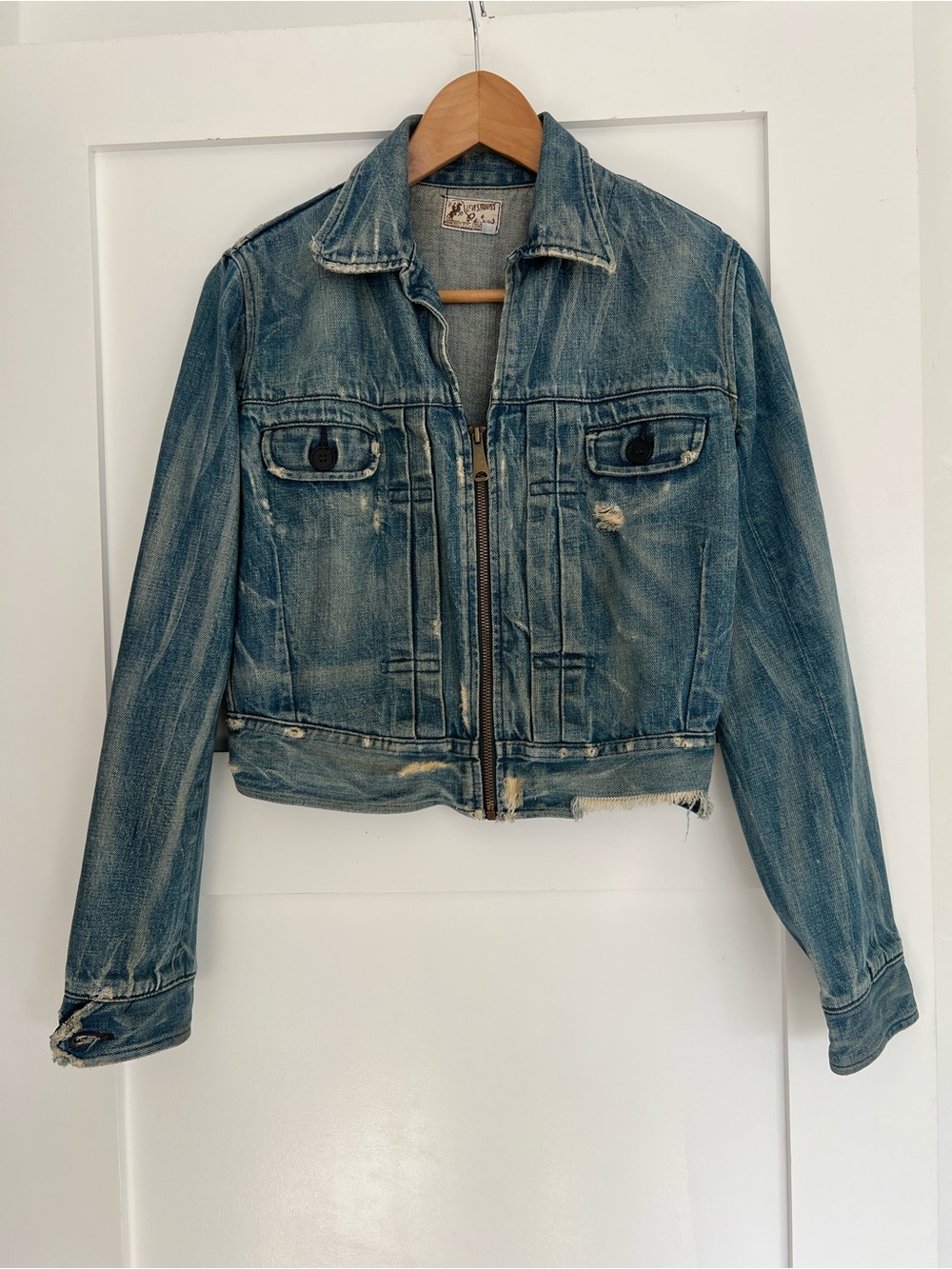 Levi's Distressed Blue Denim Zip Jacket